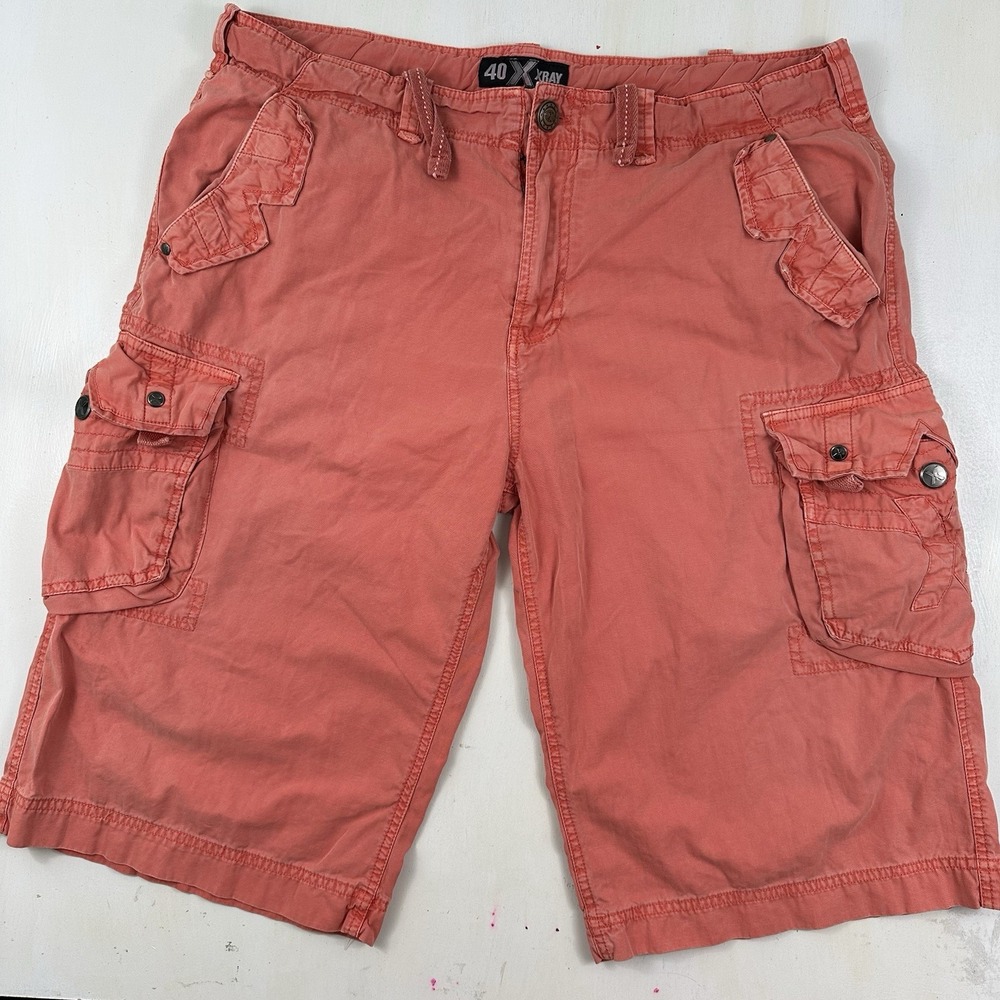 VTG‎ XRay Mens Herringbone Cargo Shorts 40 X 15 Faded Red Military Skater Y2K - Picture 5 of 16